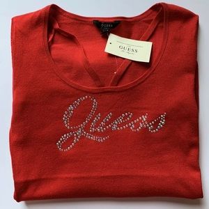 NWT Guess Long Sleeves Sweater Rugby Red, Size Small, $59